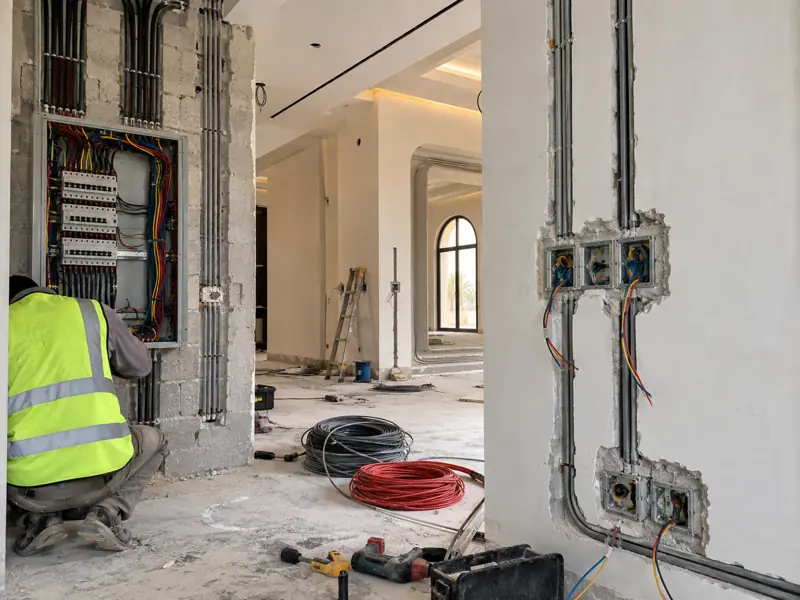 Electrical wiring and distribution board in a villa under renovation